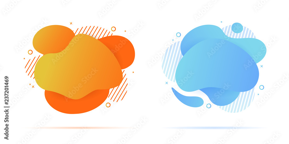 Modern liquid abstract geometric shapes. Futuristic trendy dynamic fluid elements. Abstract gradient shapes. Vector illustration.