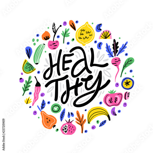 Healthy nutrition flat hand drawn illustration