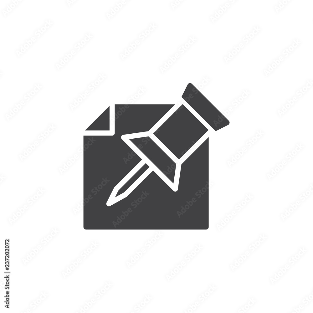 Paper push pin vector icon. filled flat sign for mobile concept and web design. Office Thumbtack and paper sheet simple solid icon. Symbol, logo illustration. Pixel perfect vector graphics Paper push pin vector icon. filled flat sign for mobile concept and web design. Office Thumbtack and paper sheet simple solid icon. Symbol, logo illustration. Pixel perfect vector graphics