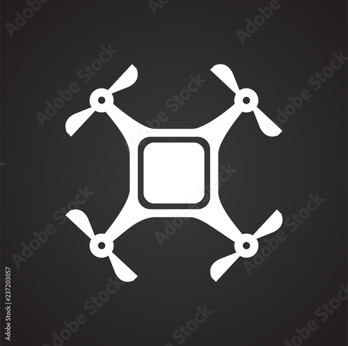 Drone quadcopter icon on black background for graphic and web design, Modern simple vector sign. Internet concept. Trendy symbol for website design web button or mobile app
