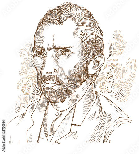 Photo Hand drawn vector portrait.Vincent Van Gogh