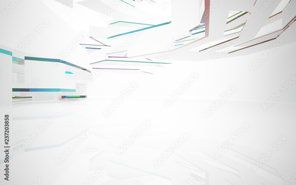 abstract architectural interior with white sculpture and geometric glass lines. 3D illustration and rendering abstract architectural interior with white sculpture and geometric glass lines. 3D illustration and rendering