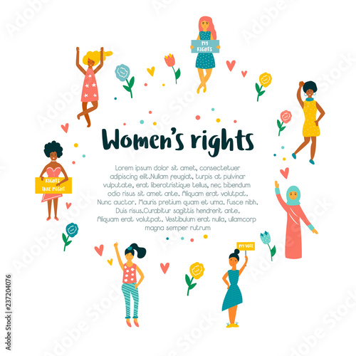 Group of protesting young women. Feminine concept