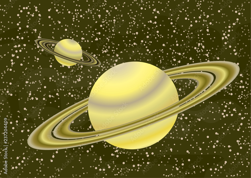 Saturn-like planets with an asteroid belt. Starry colorful space background for your design. Fantasy, cartoon. Vector illustration. Saturn-like planets with an asteroid belt. Starry colorful space background for your design. Fantasy, cartoon. Vector illustration.