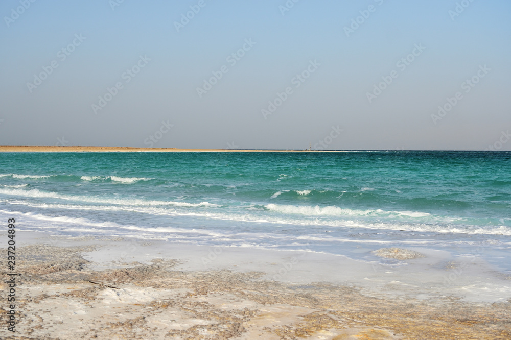 Dead Sea seashore in the evening in cloudy weather Dead Sea seashore in the evening in cloudy weather