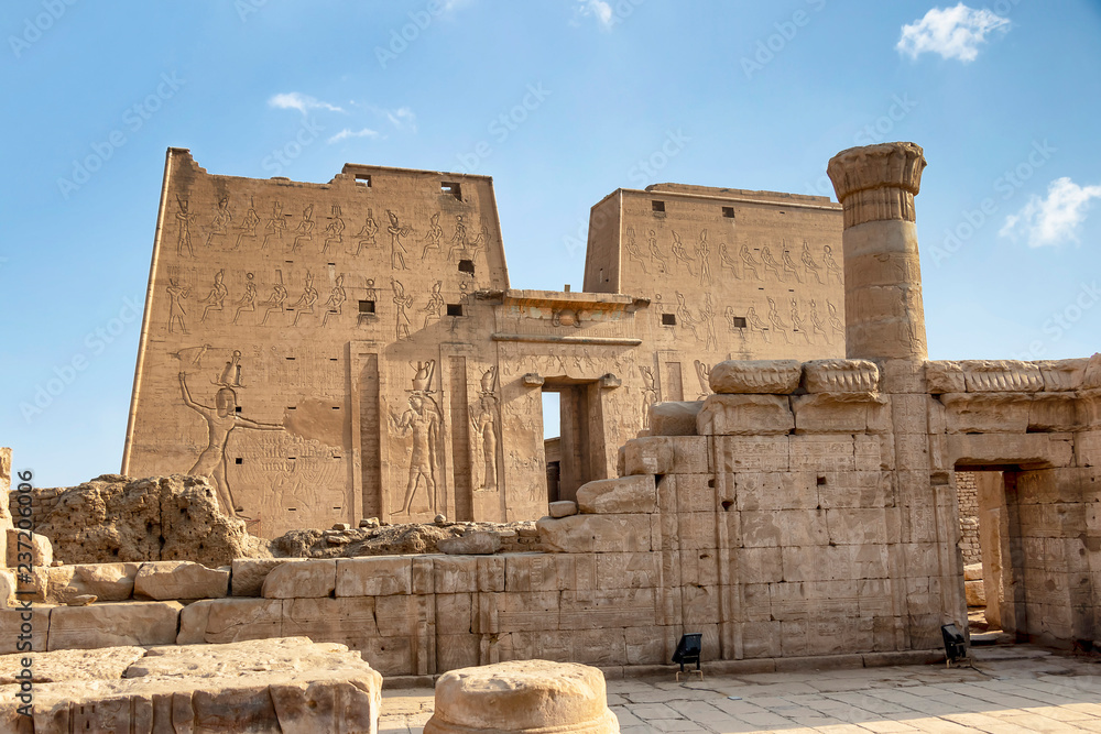 Fototapeta premium Edfu Temple, Dedicated to the Falcon God Horus, Located on the west bank of the Nile, Edfu, Upper Egypt