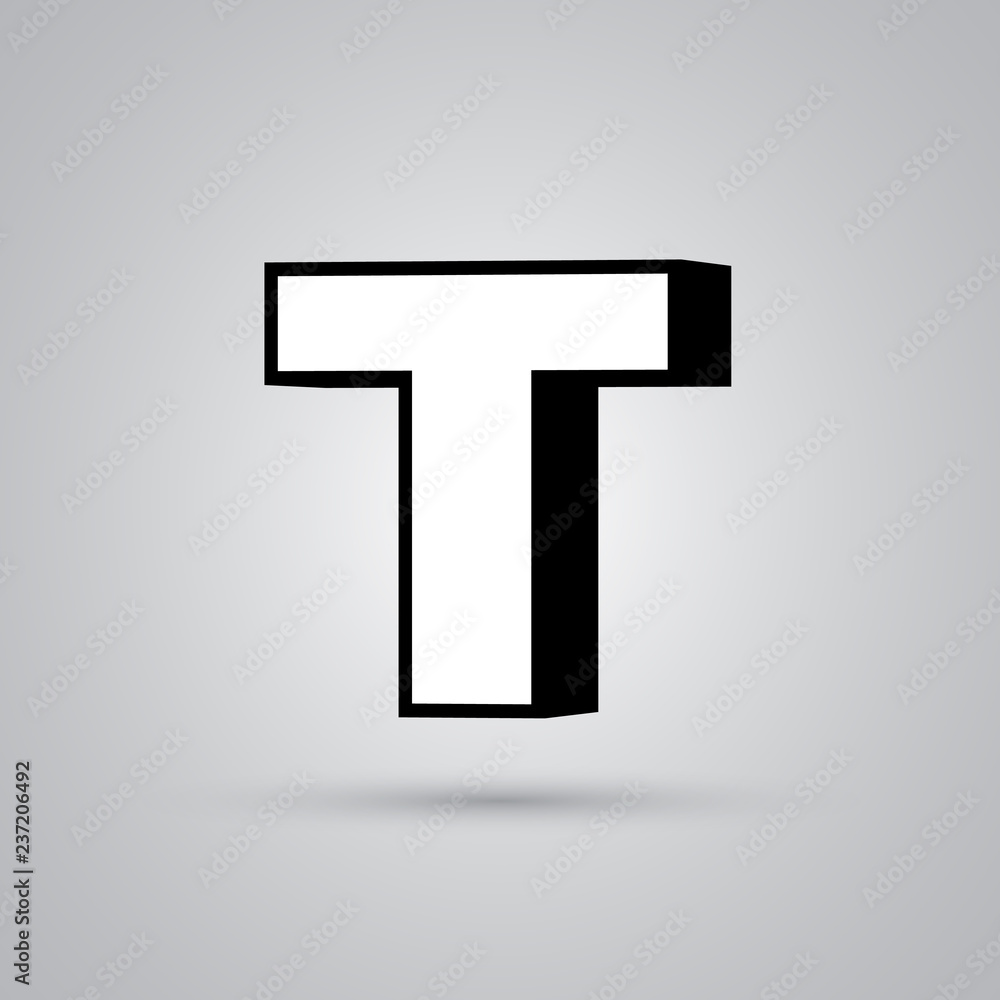 White 3D vector letter T uppercase with black border isolated on white background White 3D vector letter T uppercase with black border isolated on white background