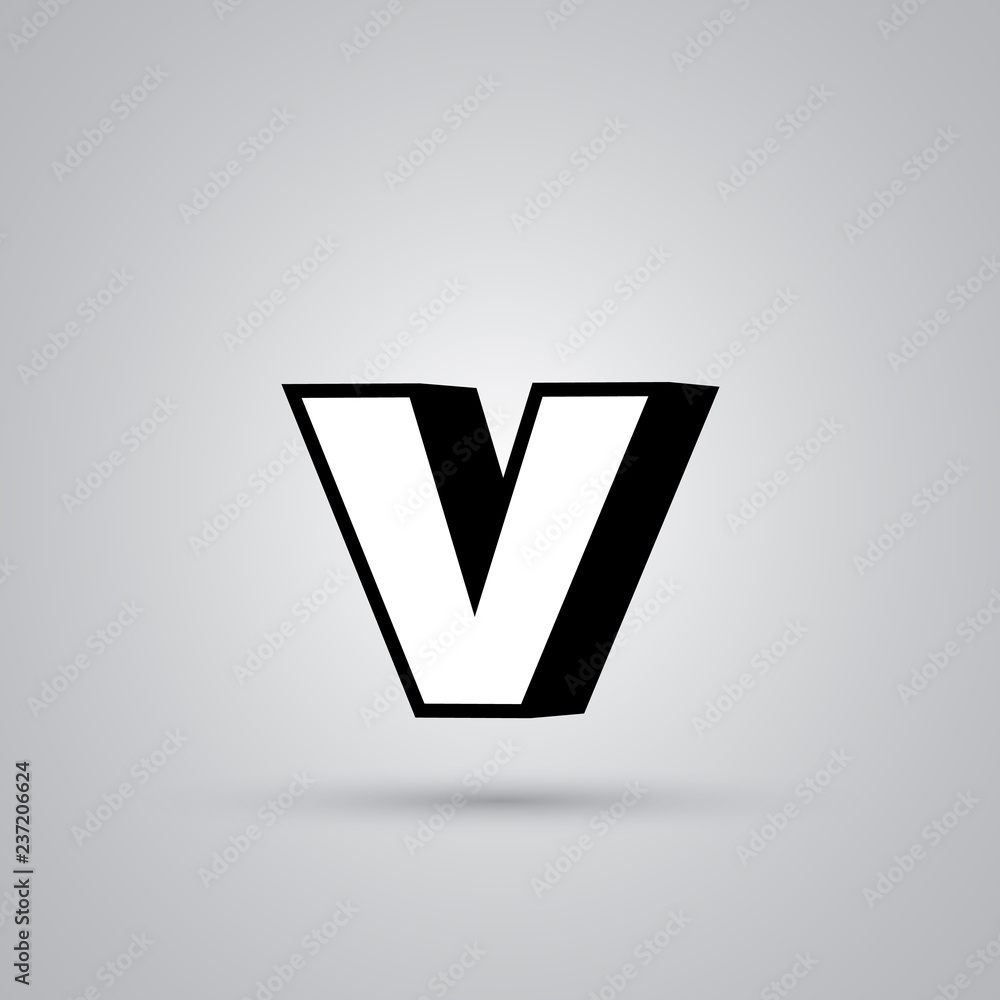 White 3D vector letter V lowercase with black border isolated on white background White 3D vector letter V lowercase with black border isolated on white background