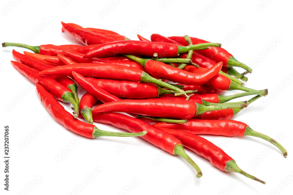 red chilli peppers on white background