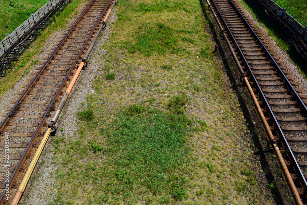 Top view of the railway in the city.