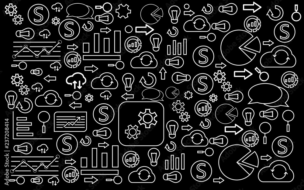 data analytics icons on black background vector mockup Stock Vector
