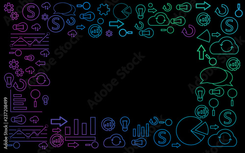 data analytics icons on black background vector mockup