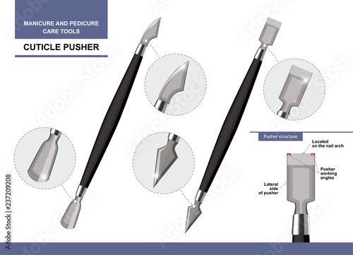 Essential Manicure And Pedicure Tools And Equipment. Cuticle Pusher isolated on white background. Tool Kit for Nail Extension. Vector illustration