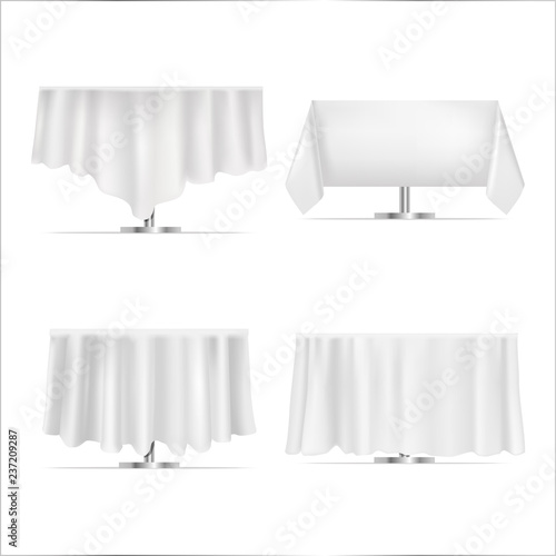 Realistic Detailed 3d White Blank Restaurant Tables Template Mockup Set. Vector