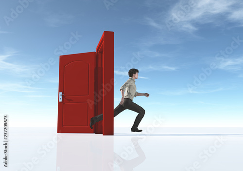 Young man running to an ope...