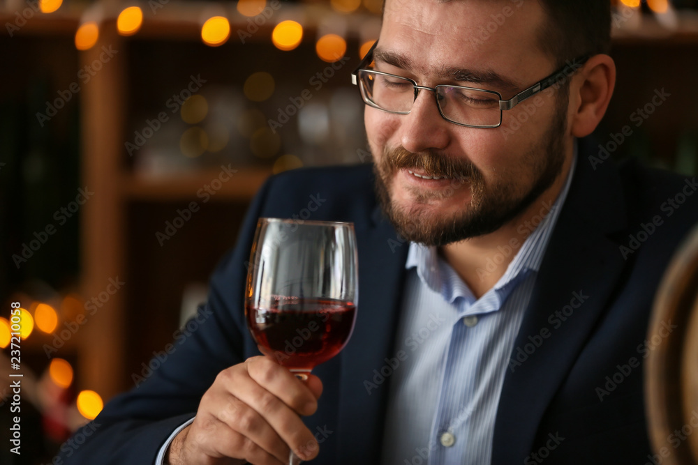 Man drinking wine in bar Man drinking wine in bar
