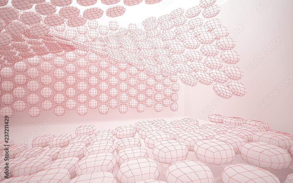Abstract smooth white interior of the future. Polygon red drawing. Architectural background. 3D illustration and rendering Abstract smooth white interior of the future. Polygon red drawing. Architectural background. 3D illustration and rendering