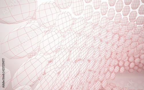 Abstract smooth white interior of the future. Polygon red drawing. Architectural background. 3D illustration and rendering 