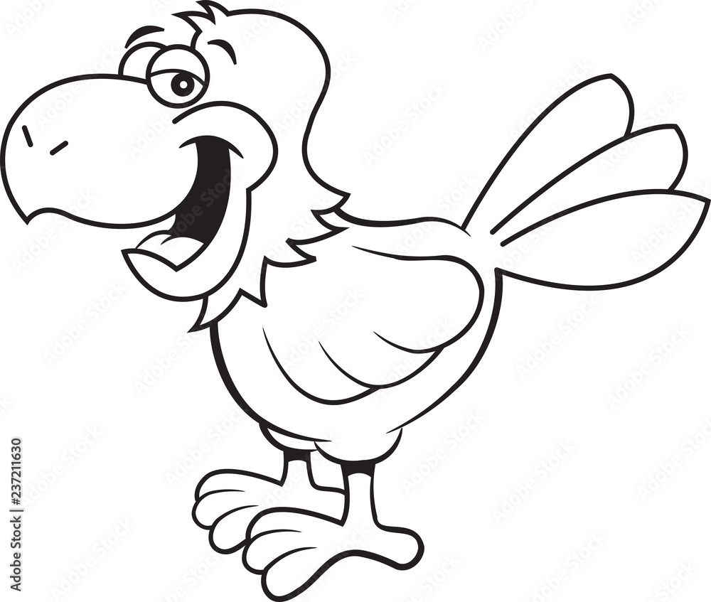 Black and white illustration of a happy parrot. Black and white illustration of a happy parrot.