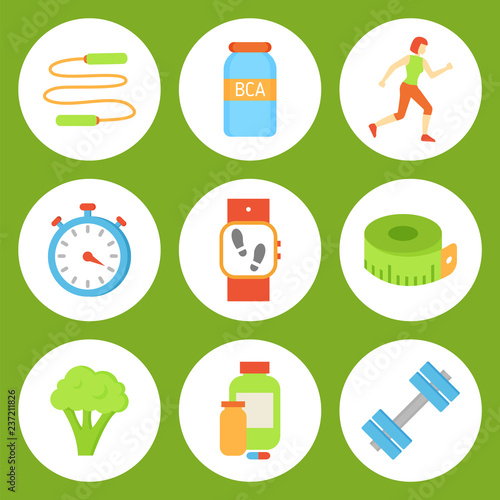 Jumping Rope and Bottles Set Vector Illustration