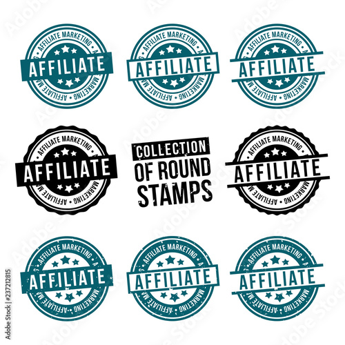 Affiliate Marketing round stamp collection. Badges set. Eps10 vector.
