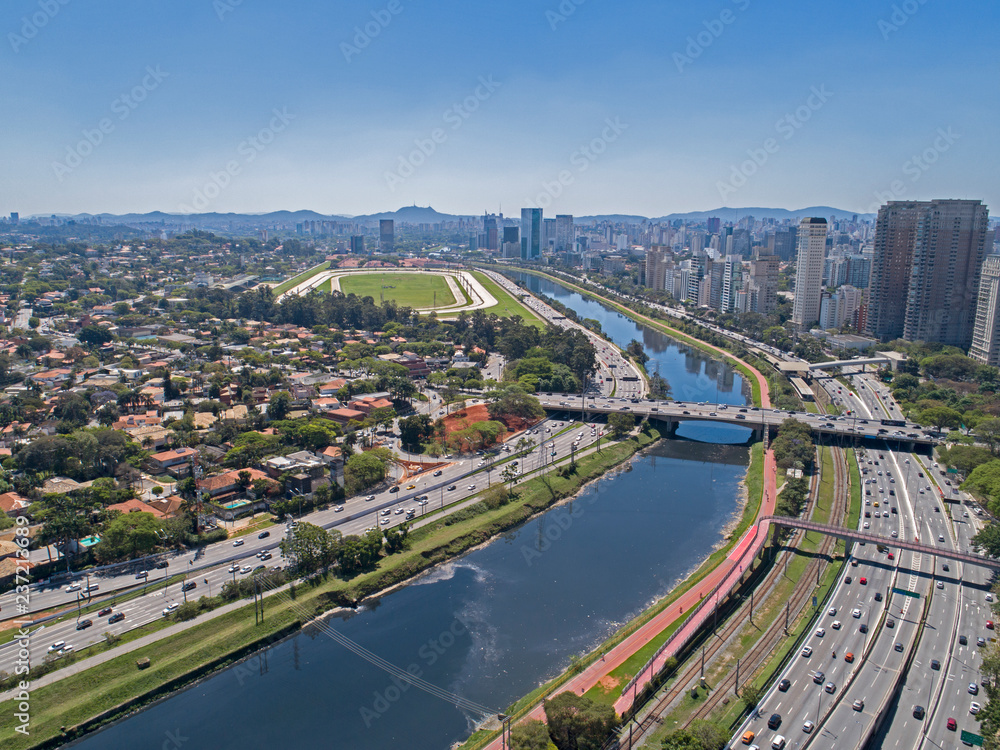 Drone View from Sao Paulo City - Pinheiros Brazil