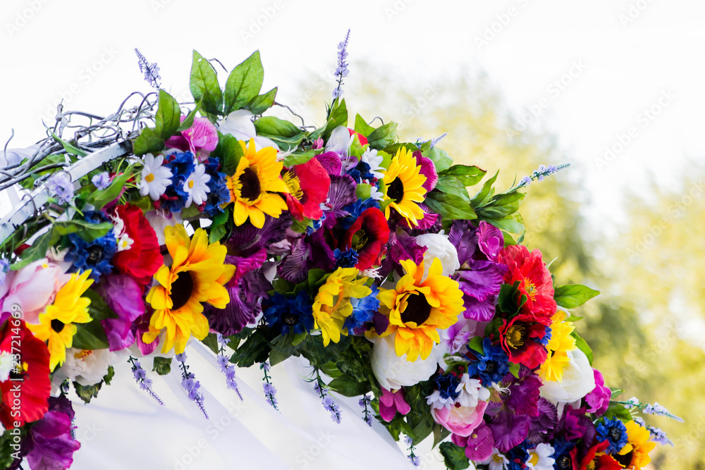 Wedding arch of flowers close up
