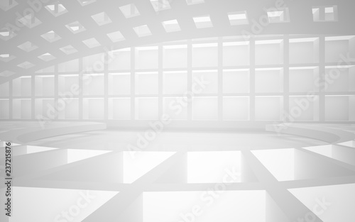 Abstract white interior of the future, with neon lighting. 3D illustration and rendering
