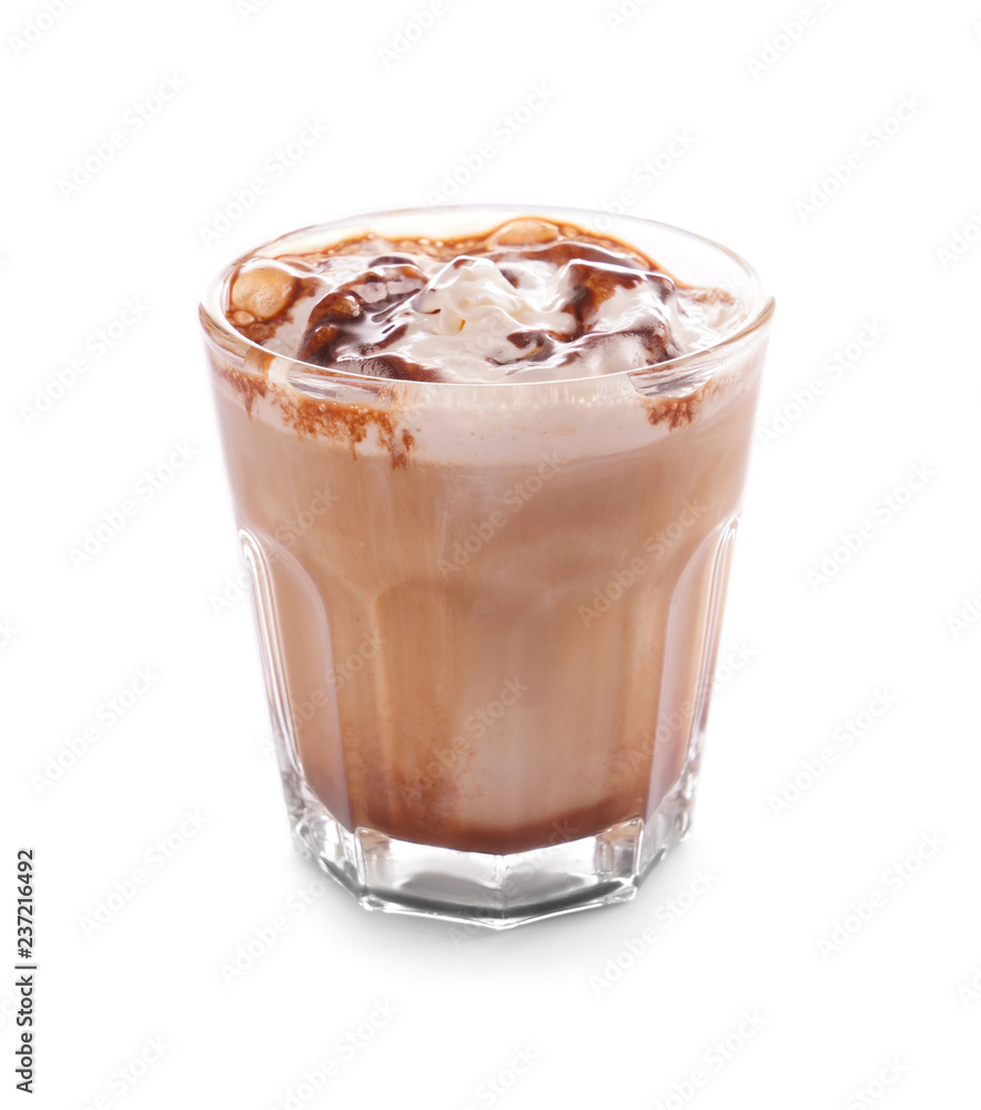 Glass of tasty cold coffee on white background Glass of tasty cold coffee on white background