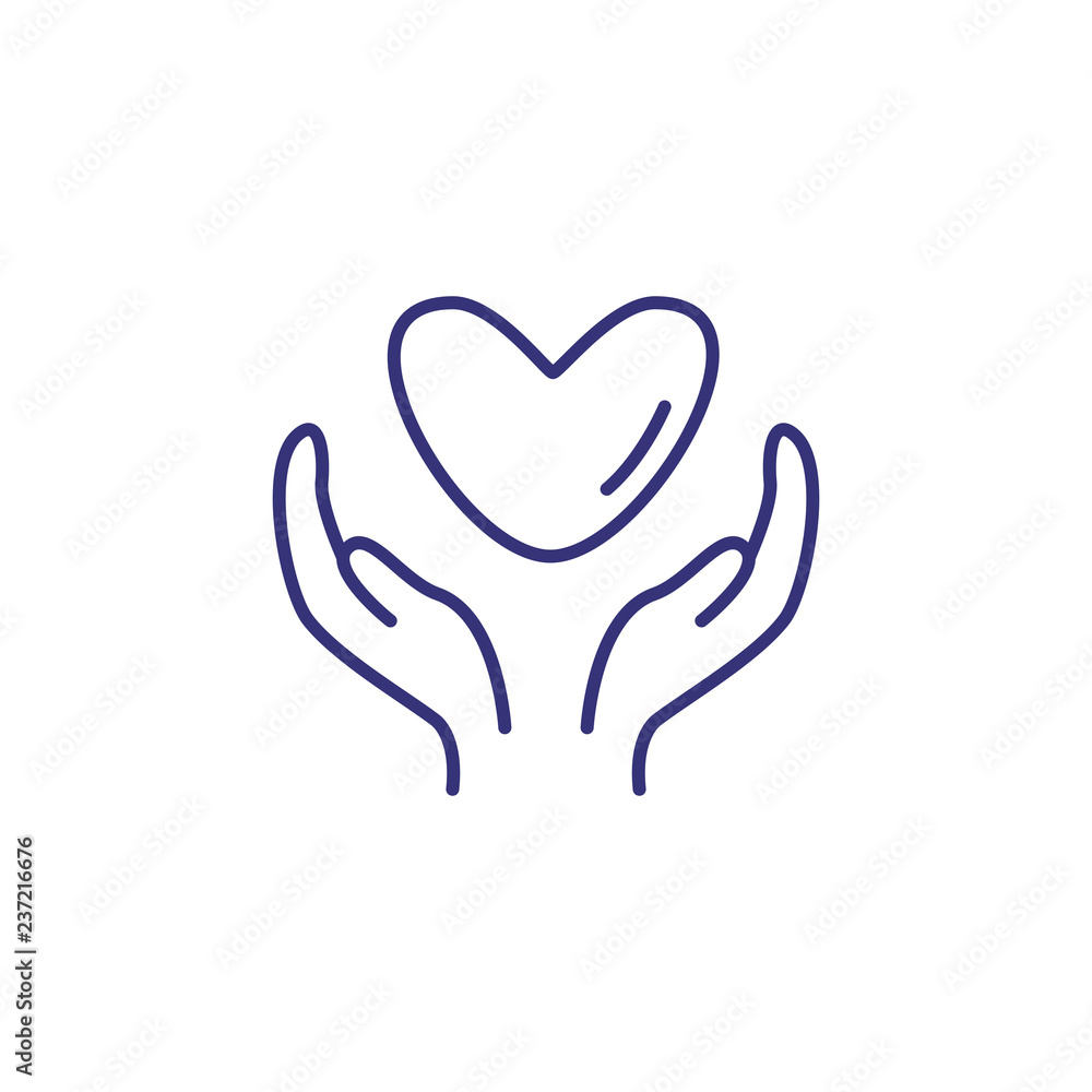 Life insurance line icon. Two hands holding heart on white background. Insurance concept. Vector illustration can be used for topics like safety, insurance, lifestyle Life insurance line icon. Two hands holding heart on white background. Insurance concept. Vector illustration can be used for topics like safety, insurance, lifestyle