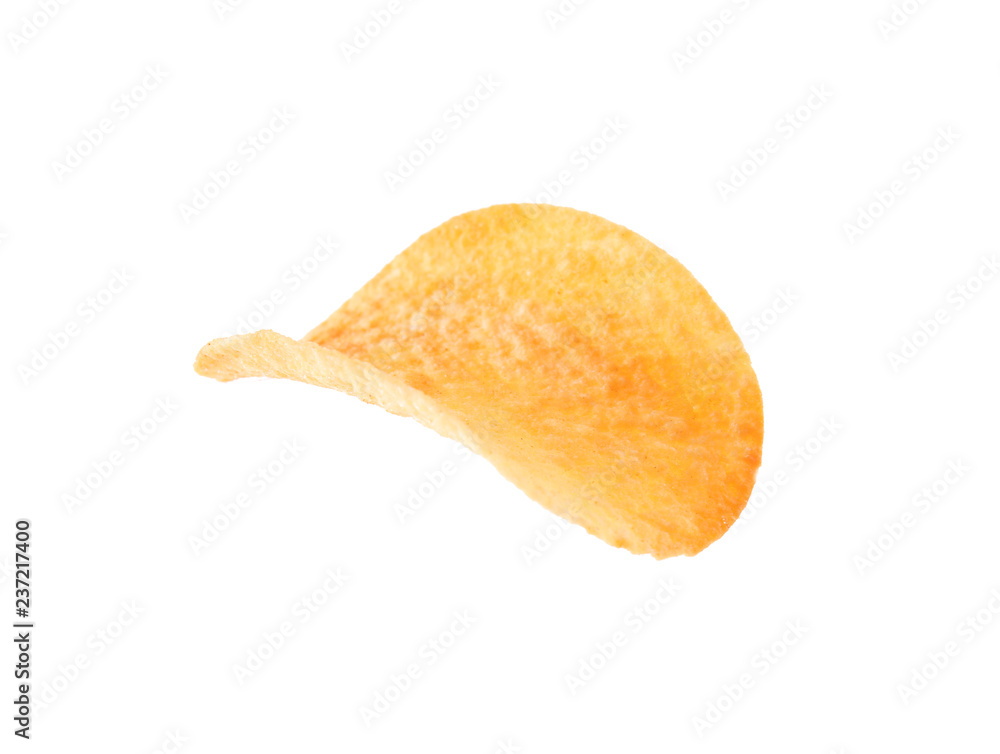 Tasty crispy potato chip on white background Tasty crispy potato chip on white background