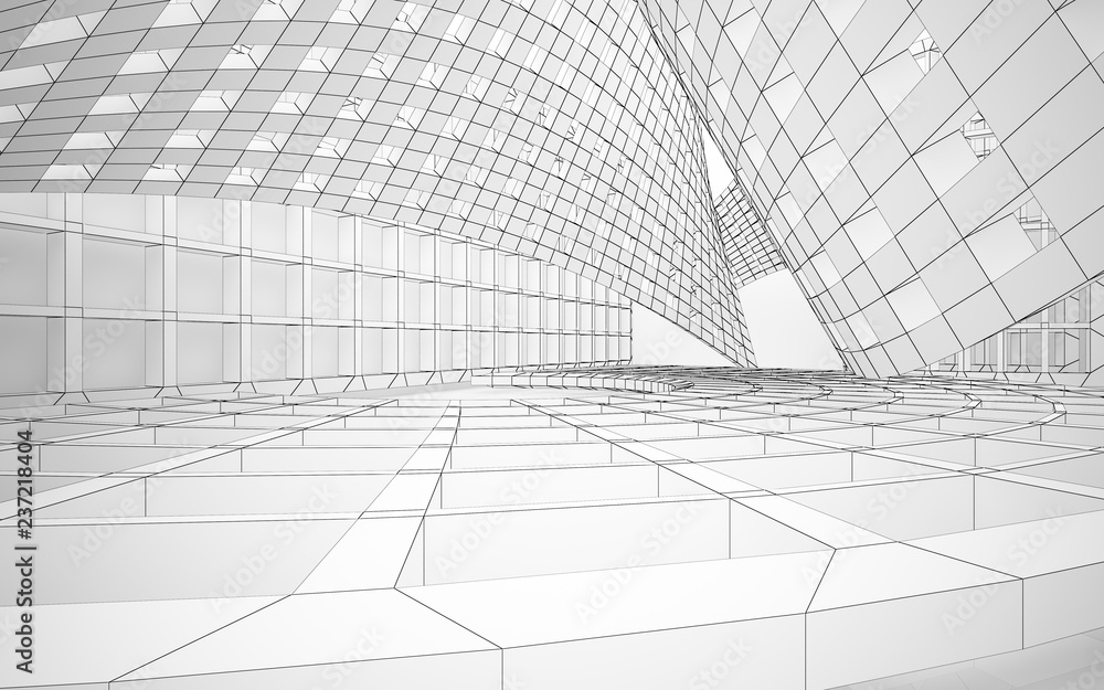 Obraz premium Abstract smooth white interior of the future. Night view from the backlight. Architectural background. 3D illustration and rendering 