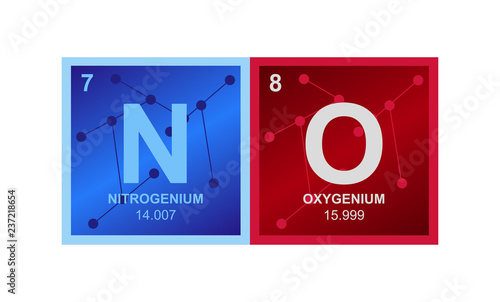 Vector symbol of NO Nitric oxide gas molecule on the background from connected molecules