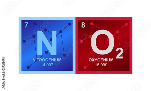 Vector symbol of NO2 Nitrogen dioxide gas molecule on the background from connected molecules. Illustration is isolated on a white background.