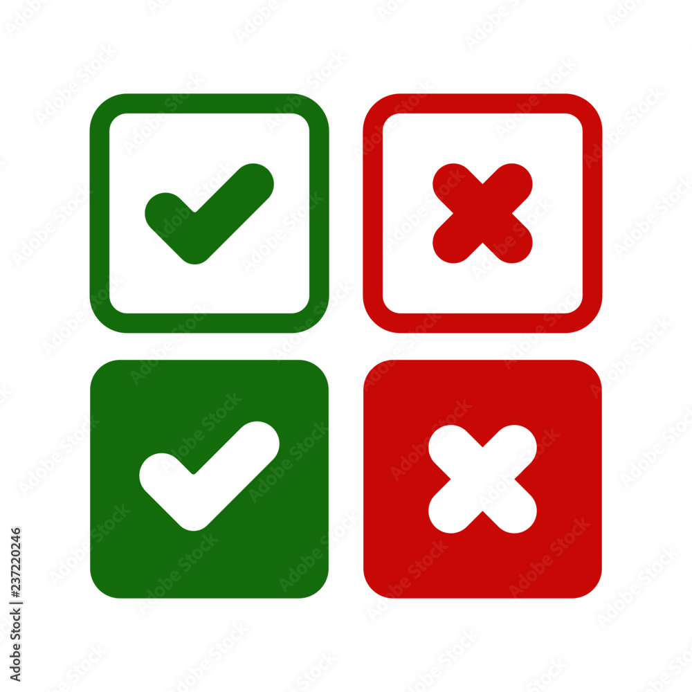 Green check mark and red cross icons Green check mark and red cross icons