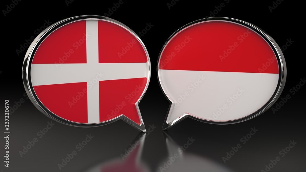 Fototapeta premium Denmark and Monaco flags with Speech Bubbles. 3D illustration