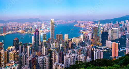 Urban Skyline and Architectural Landscape Nightscape in Hong Kong..