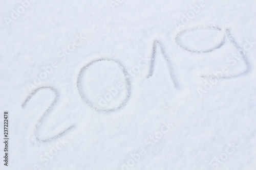 2019 writtenon the snow for the new year and christmas. 2019 snow text