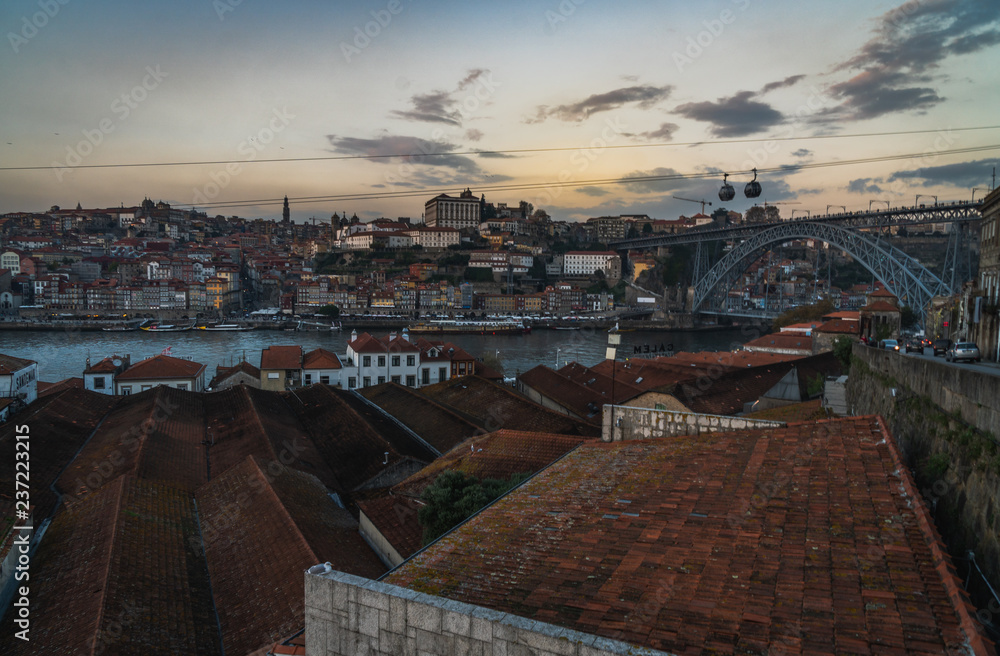 view at sunset of the city of porto and his bridge dom luis
