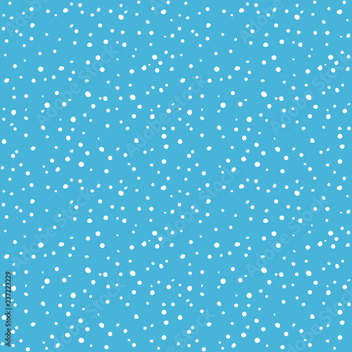 Falling snow seamless pattern. White snow and blue sky vector background. Winter snowfall