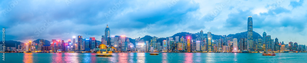 Fototapeta premium Urban Skyline and Architectural Landscape Nightscape in Hong Kong..