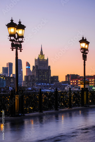 Photography view of Moscow at sunset from the Moskva River