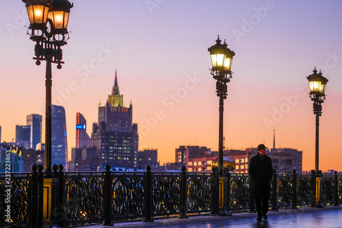 Moscow, Russia - December, 1, 2018: Image of night embankment in Moscow