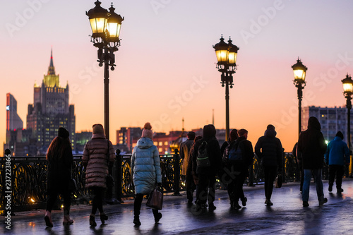 Moscow, Russia - December, 1, 2018: Image of night embankment in Moscow