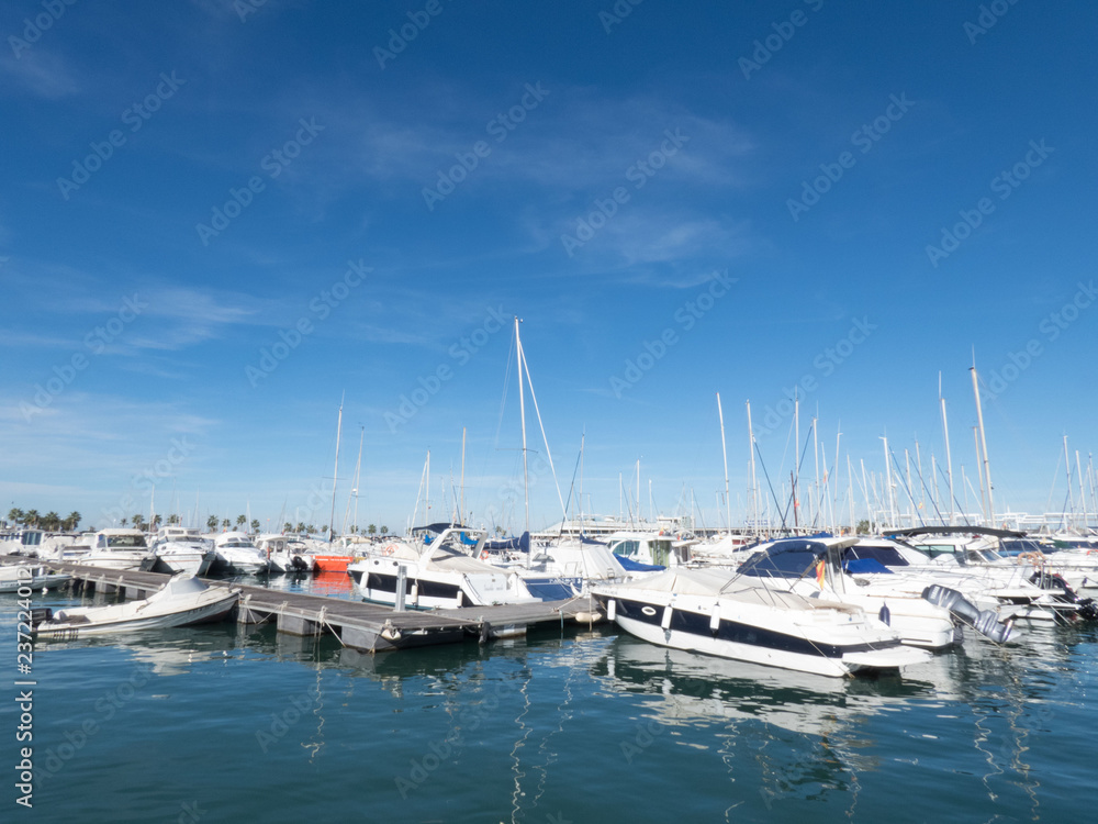 Sail Boats on a beautiful cloudless day in the marina