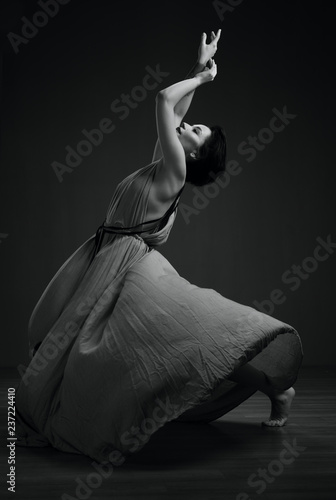 black and white dancing woman portrait