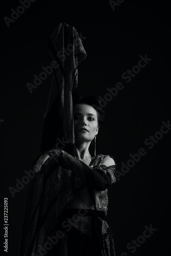 black and white dancing woman portrait