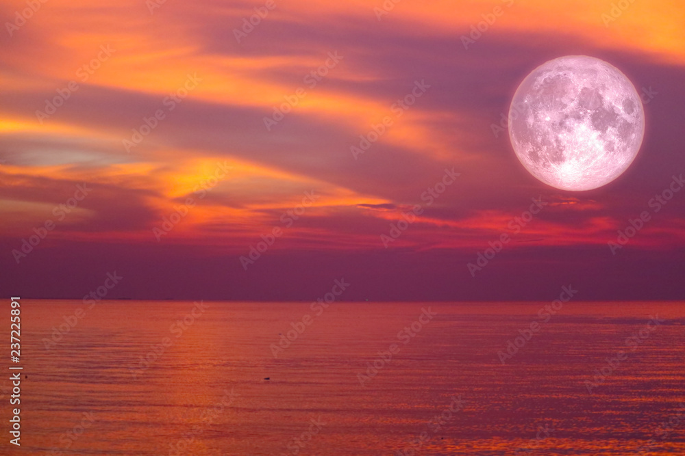 christmas moon ,long night moon back cloud over sea in evening