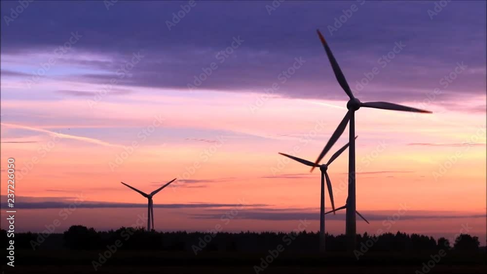 windmill turbines at sunset, red sky windmill turbines at sunset, red sky