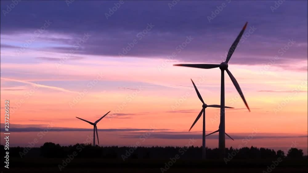 windmill turbines at sunset, red sky windmill turbines at sunset, red sky